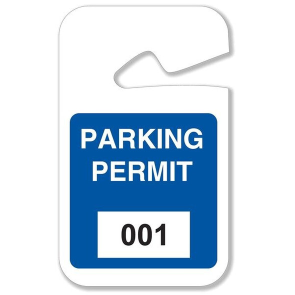 Brady Parking Permits, Rearview, 001-100, Wht/Blu 95201