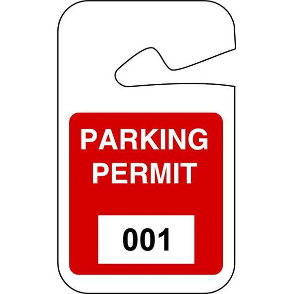 Brady Parking Permits, Rearview, 001-100, Wht/Red 95202