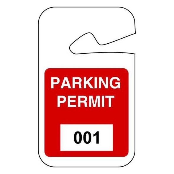 Brady Parking Permits, Rearview, 001-100, Wht/Red 95202