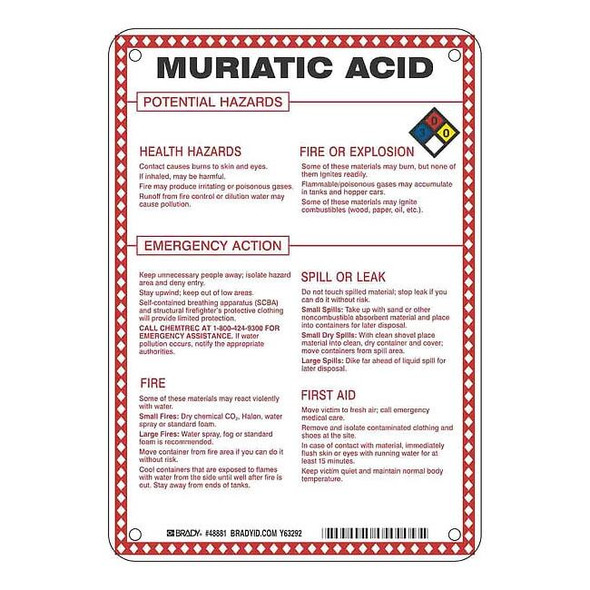 Brady Chemical Sign, 10 in Height, 7 in Width, Rectangle 48881