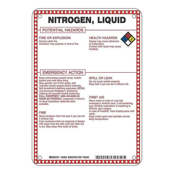 Brady Chemical Sign, 10 in Height, 7 in Width, Rectangle 48883