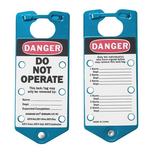 Lockout Hasp, Blue, Aluminum, 6 Max. No. of Padlocks, 5/16 in Max. Shackle Dia.