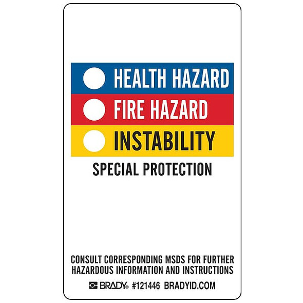 Brady Label, Hazardous, Write on, Vinyl, 3 in W, 5 in H 121446