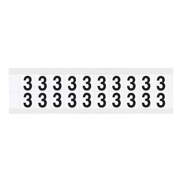 Brady Number Label, 3, 3/4in.Hx21/32in.W, Vinyl 9712-3