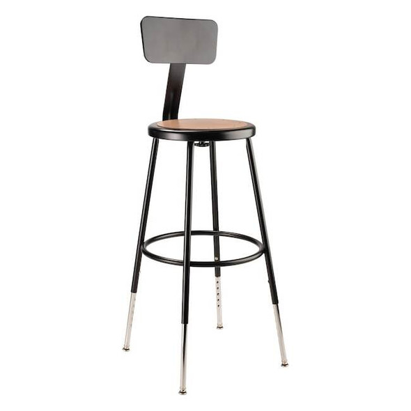 Round Stool with Backrest, Height 25" to 33"Black