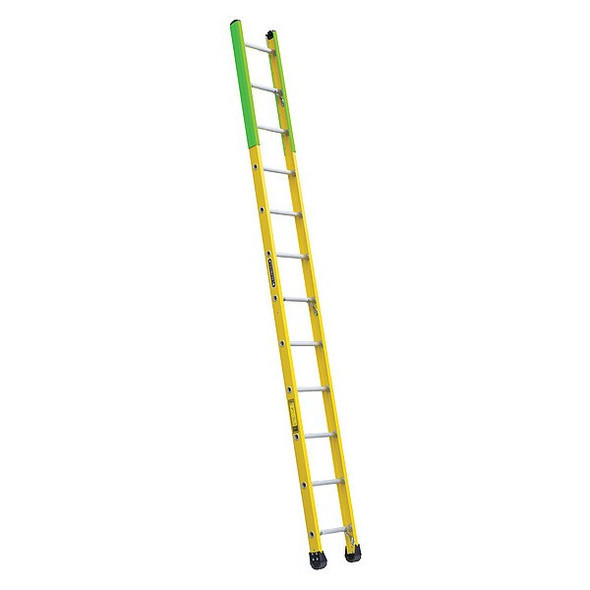 12 ft Overall H, Manhole Ladder, Fiberglass, Yellow Finish, 375 lb Load Capacity