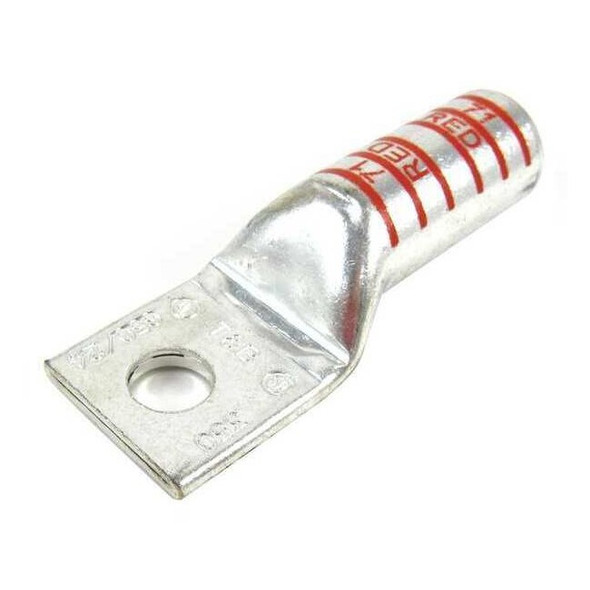 One-Hole Compression Lug, 250 kcmil Max, 1/2 in Stud, Long Barrel, Aluminum, Red