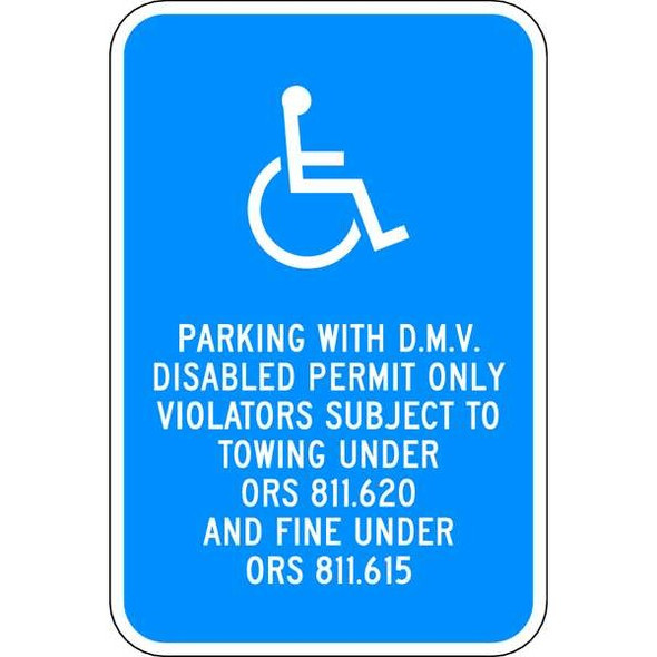 Lyle Handicap Parking Sign, 12" W, 18" H, English, Aluminum, Blue HC-OR01-12HA