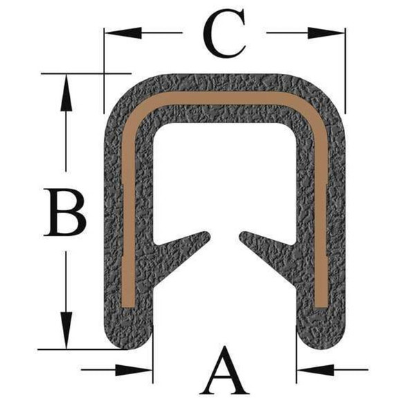 Trim-Lok Edge Trim, 25 ft L,Black, PVC, 3-8 in W 150B2X3-16-25