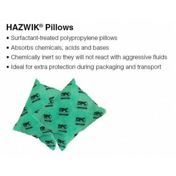 Sorbent Pillow, 28 gal, 18 in x 18 in, Harsh Chemicals, Green, 16 PK  HAZ1818