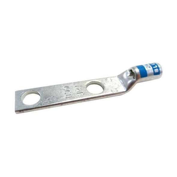 Two-Hole Compression Lug, 6 AWG Max, 1/4 in Stud, Standard Barrel, Copper, Blue