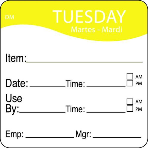 Daymark Day Label,Tuesday,2-5/9 In. W,PK250 1100532