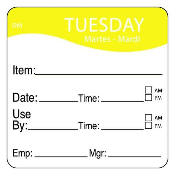 Daymark Day Label,Tuesday,2-5/9 In. W,PK250 1100532