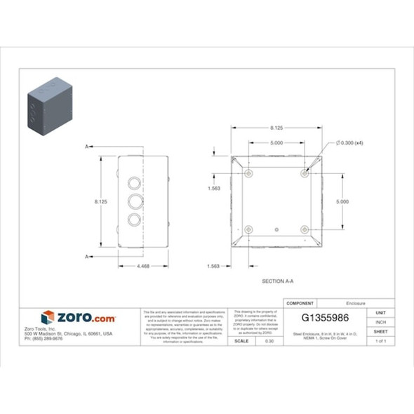 Captive Screws Electrical Enclosures, 8 in H, 4 in D, 8 in W, 1, Steel  SC080804G