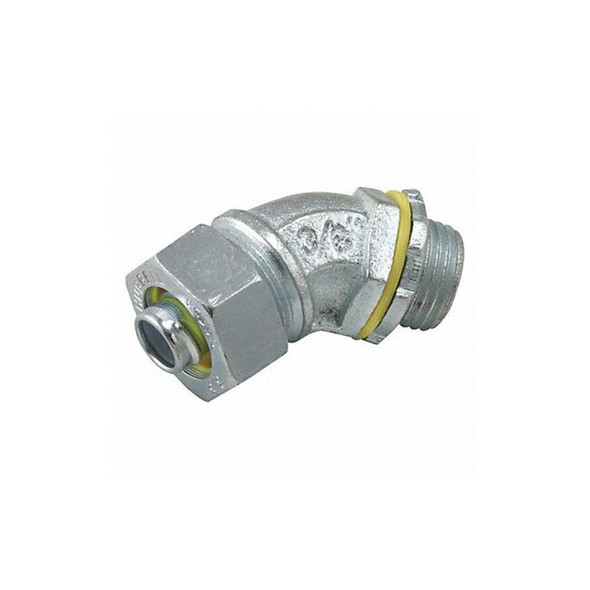 Conduit Fitting Connector, 1 in, Liquid-Tight, Steel, Electro Zinc Plated, Gray