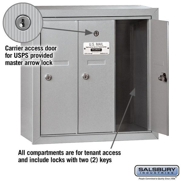 Salsbury Industries Vertical Mailbox,3 Doors,Alum 3503ASU