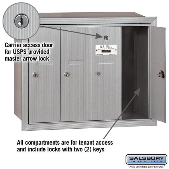 Salsbury Industries Mailbox, 30 lb, Recessed, - 3504ARU