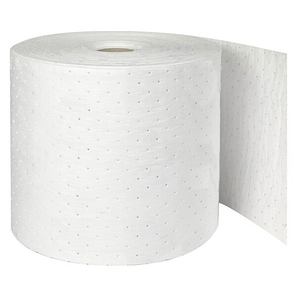 Brady Sorbent Roll, 19 gal, 15 in x 150 ft, Oil, White, Polypropylene OP315P