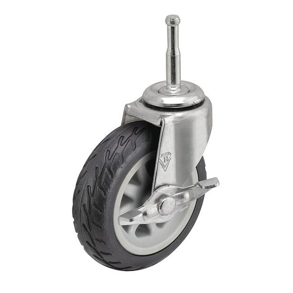3" X 13/16" Rubber No-Matic Swivel Caster, Side Brake, Loads Up To 110 lb