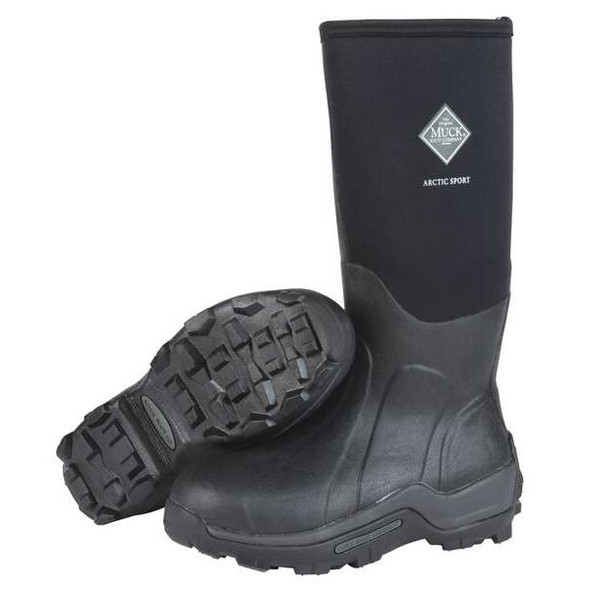 Men's Arctic Sport Rubber Boot, Plain Toe, 16" Height, Black, 14
