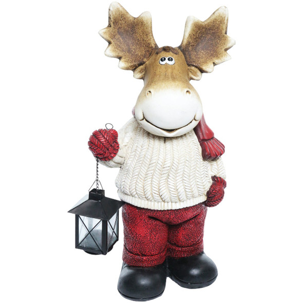 Alpine 10 In. H. Holiday Moose in White Sweater with Lantern HEH252S