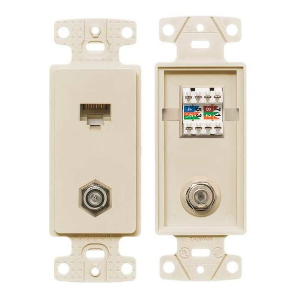 Hubbell Wiring Device-Kellems Wall Plate and Jack,Cat 5e/F-Type,Lt Al NS785LA