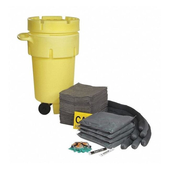 Spill Kit, 46 gal Volume Absorbed per Kit, 50 gal Capacity, Drum, Yellow, 162