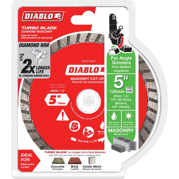 Diablo 5 in. Diamond Continuous Rim Turbo Dry-Wet Diamond Blade DMADT0500 347196