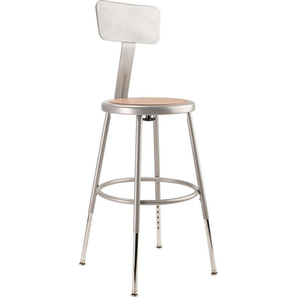 National Public Seating Round Stool with Backrest, Height 19" to 27"Gray 6218HB