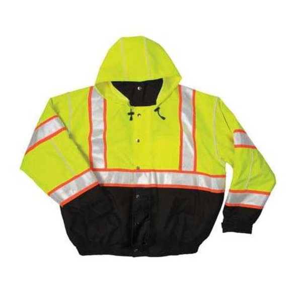 Hi-Vis Bomber Jacket, Polyester, Class 3 Type R, Lime/Black, 4XL