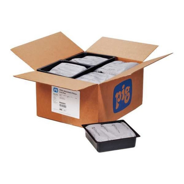 Pig Absorbent Pillow In Pan, 12 gal, Universal, Black-Gray PAN201