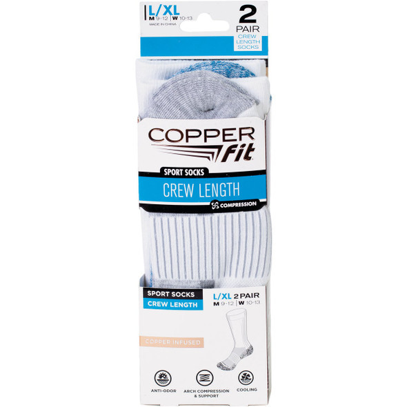 Copper Fit L/XL White Crew Compression Socks CFCRSKWHLXL6