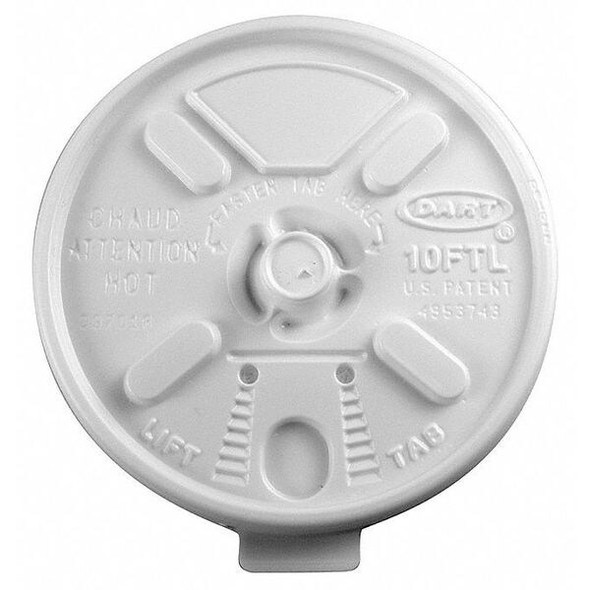 Dart Disp Hot Cup Lid,10  oz,White,PK1000 10FTL Dart Disp Hot Cup Lid,10  oz,White,PK1000 10FTL