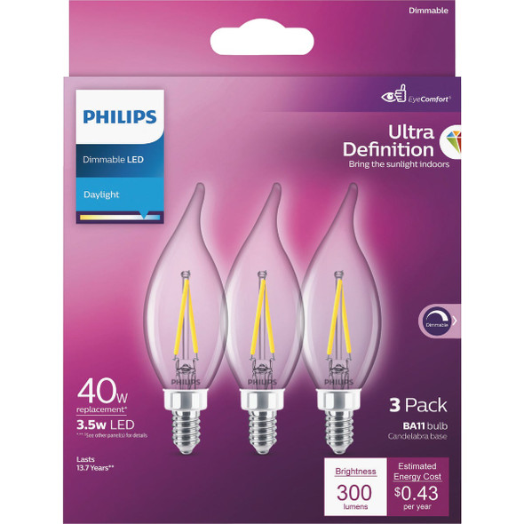 Philips 3pk 40w Ba11 Dl Led Bulb 564930 546894