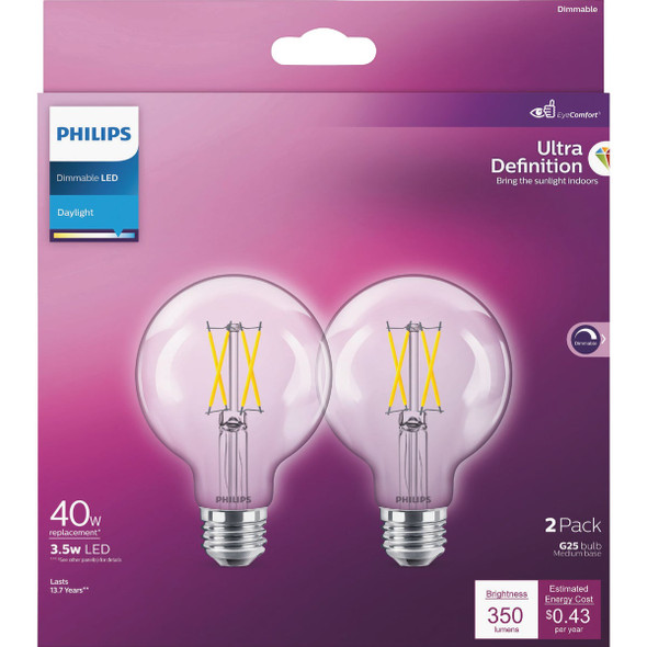 Philips 2pk 40w G25 Dl Led Bulb 573337 550106