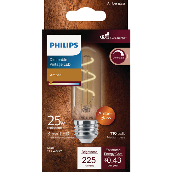 Philips Vintage 25W Equivalent Amber T10 Medium LED Decorative Light Bulb 565671 559232