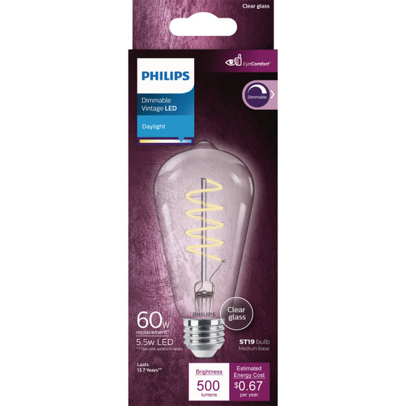 Philips 60W Equivalent Daylight ST19 Medium Dimmable Vintage LED Decorative Light Bulb