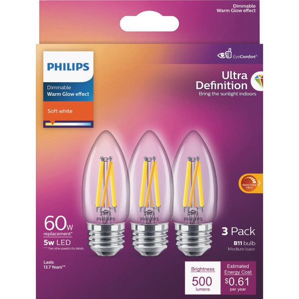 Philips 3pk 60w B11 Wg Led Bulb 573378 533881