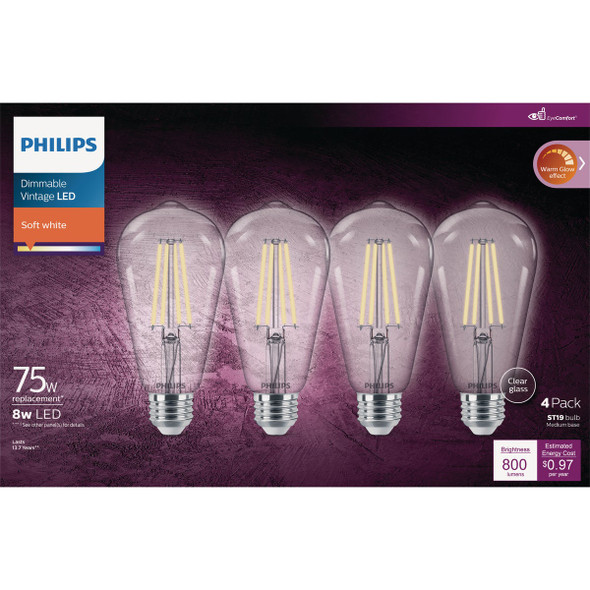 Philips Warm Glow 75W Equivalent Soft White ST19 Medium Vintage LED Decorative Light Bulb (4-Pack)