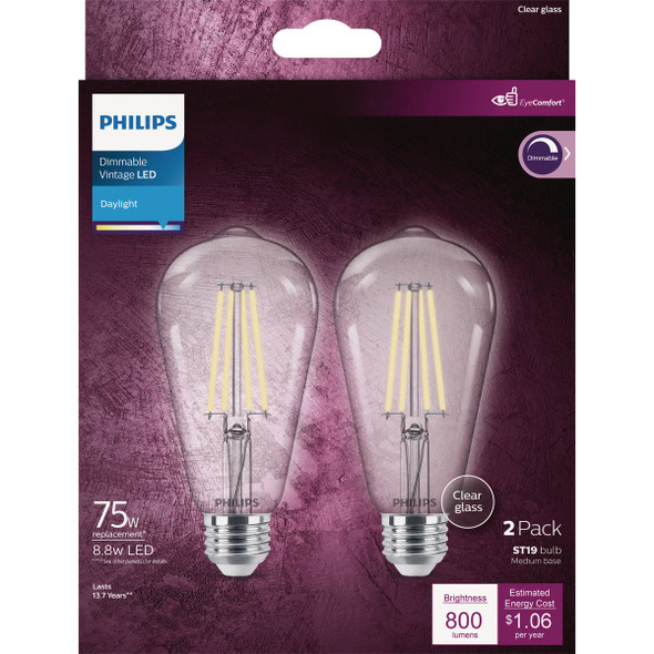 Philips Vintage 75W Equivalent Daylight ST19 Medium LED Decorative Light Bulb (2-Pack)