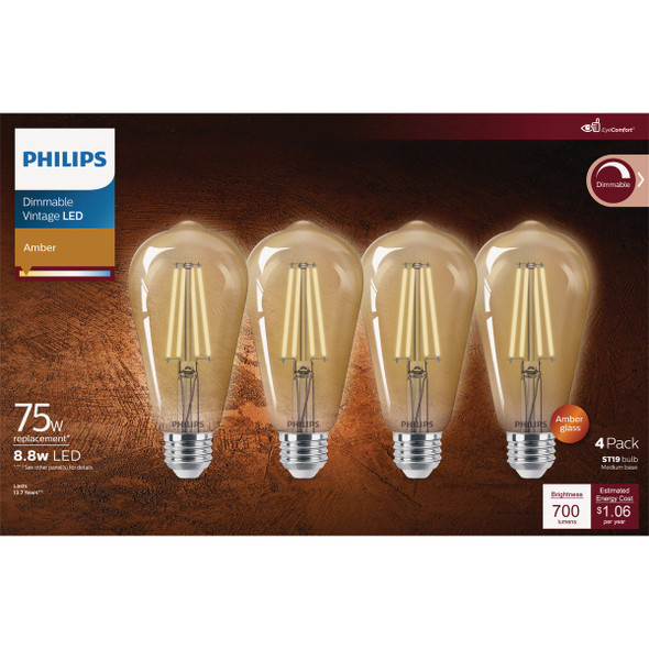 Philips Vintage 75W Equivalent Amber ST19 Medium LED Decorative Light Bulb (4-Pack) Philips Vintage 75W Equivalent Amber ST19 Medium LED Decorative Light Bulb (4-Pack)