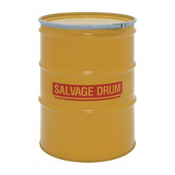Open Head Salvage Drum, Steel, 85 gal, Unlined, Yellow