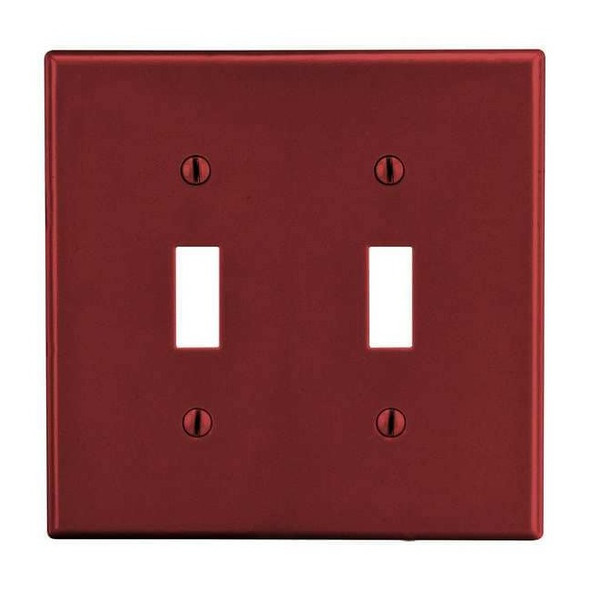 Toggle Switch Wall Plate, Number of Gangs: 2 Plastic, Satin Finish, Red