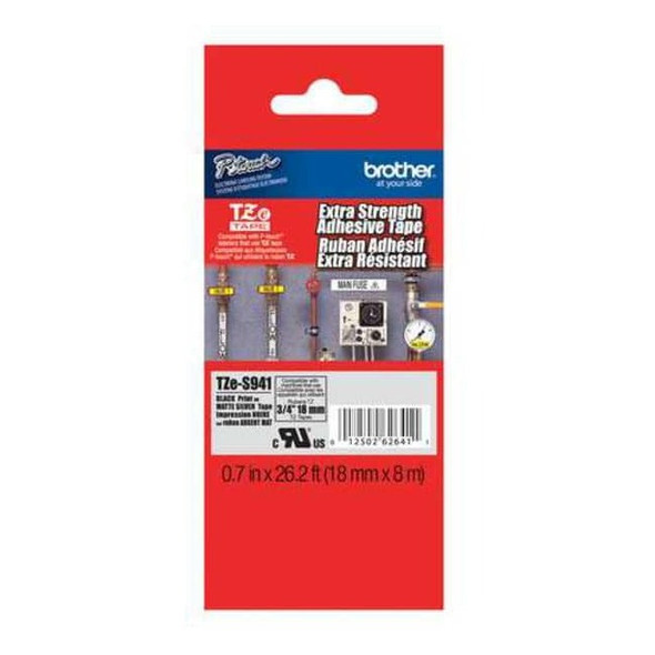 Brother Label/Ribbon Cartridge, Silver, 3/4 in W TZES941G