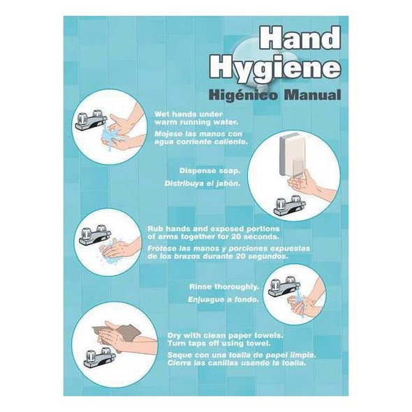 Poster, Hand Hygiene (Bilingual Spanish), 22 in H x, 17 in W, Plastic