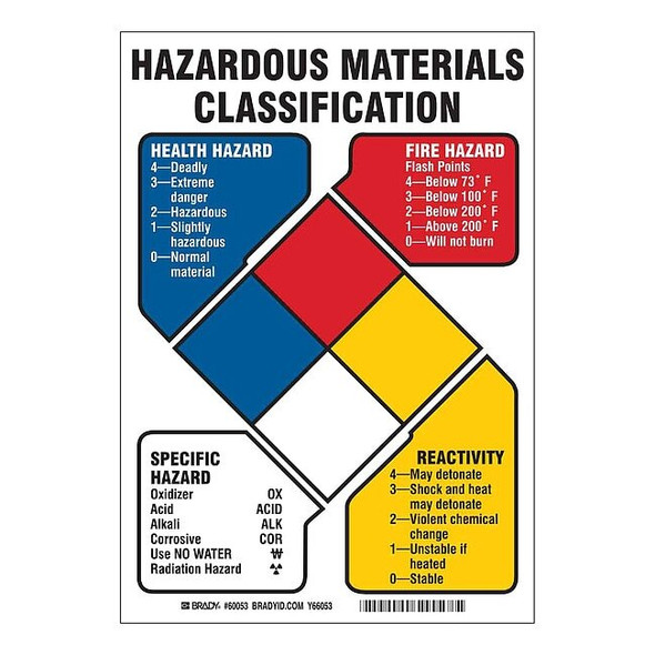 Brady Chemical Label, No Header, Polyester, 10 in W, 7 in H 60053