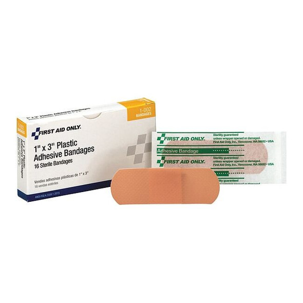 First Aid Only Strip Bandages,3"x1",Plastic,PK16 1-002