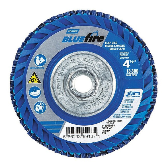 Norton Abrasives Flap Disc,4 1/2 In x 40 Grit,5/8-11 66623399137