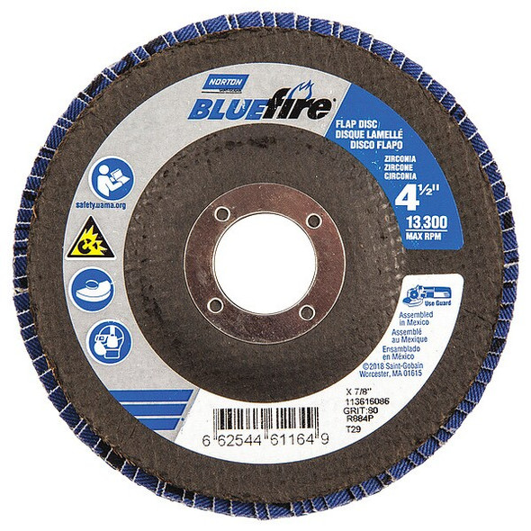Norton Abrasives Flap Disc,4 1/2 In x 80 Grit,7/8 66254461164