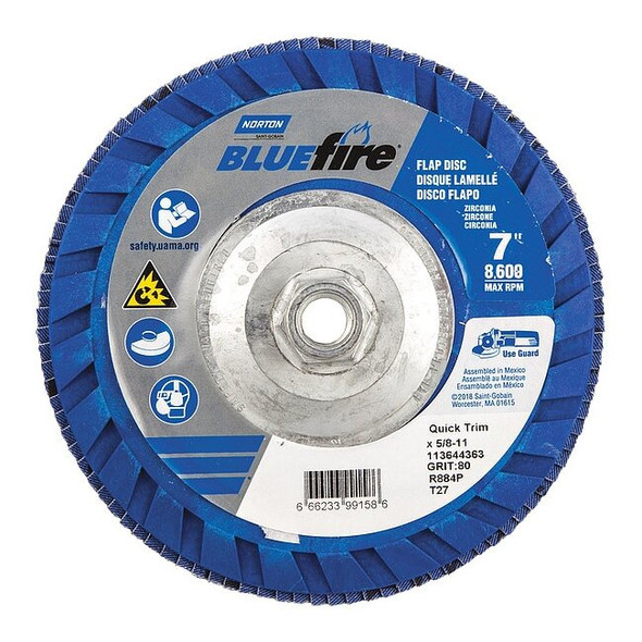 Norton Abrasives Fiber Disc,7 in Dia,5/8in Arbor,P80 Grit 66623399158